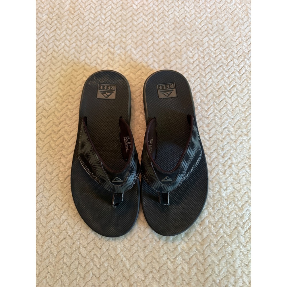 Reef Fanning Mens Black Grey Plaid Bottle Opener Flip Flop Sandals Size 9